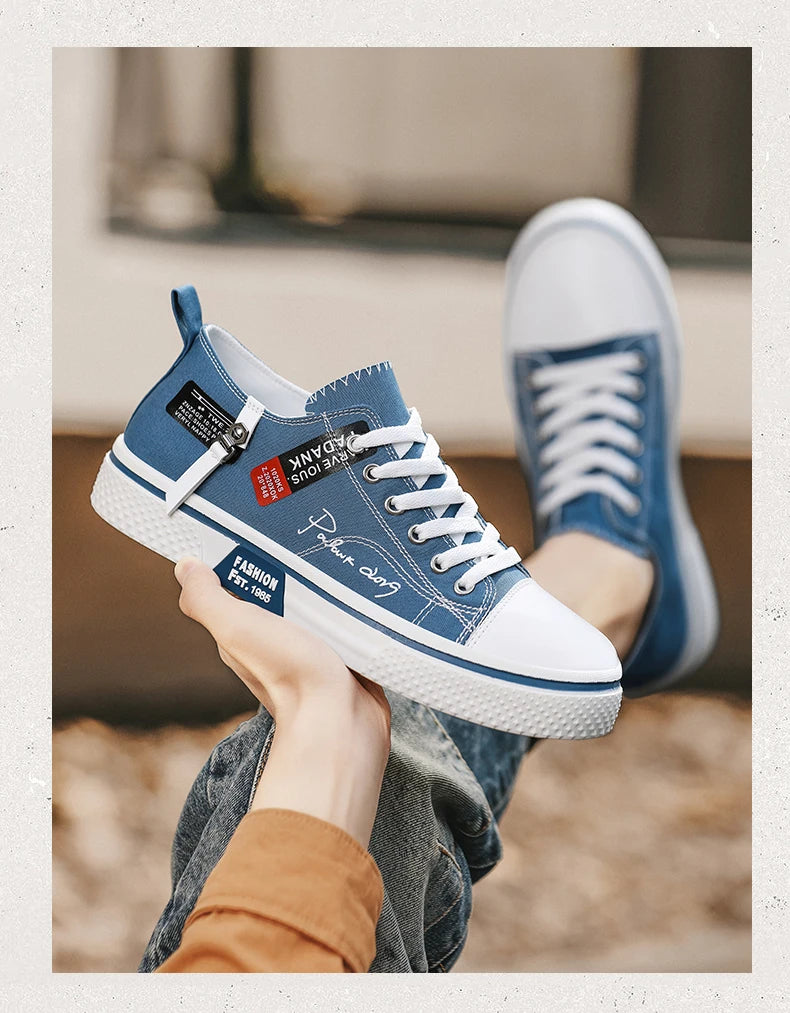 Men's Plus Size Canvas Sneakers — Breathable Lace-Up Casual Flat Shoes