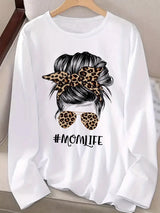 Women's Y2K Leopard Glasses Bow Portrait Long Sleeve T-Shirt