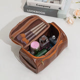 Leather Travel Toiletry Bag for Men Women, Large Capacity Cosmetic Organizer with Hanging Hook, Waterproof Makeup Storage Bag Po