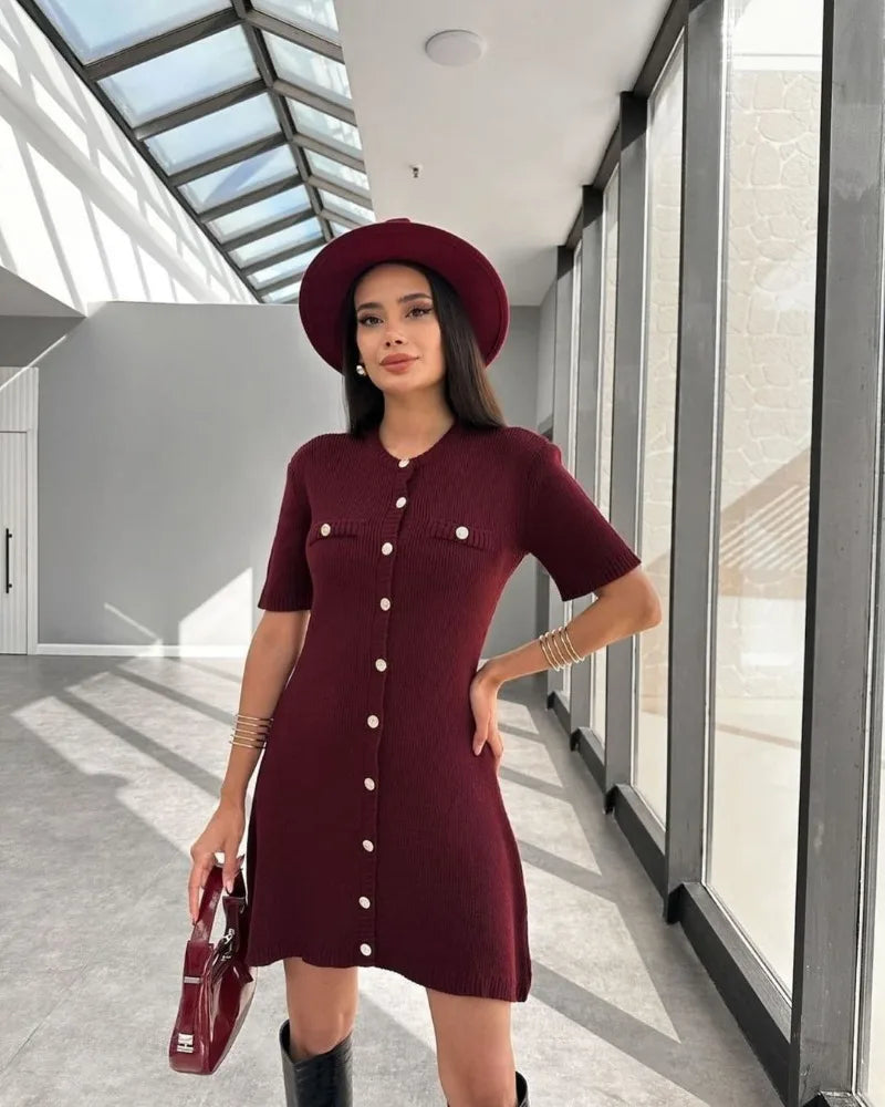 Elegant Ribbed Knit Mini Dress