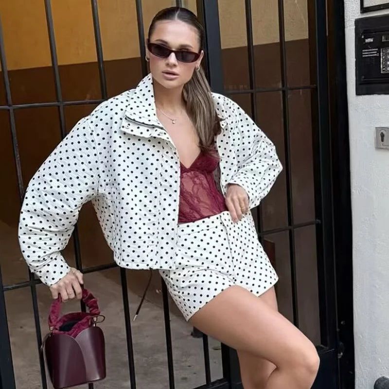 HXAO Polka Dot Bomber Jacket – Women's Zip-Up Coat