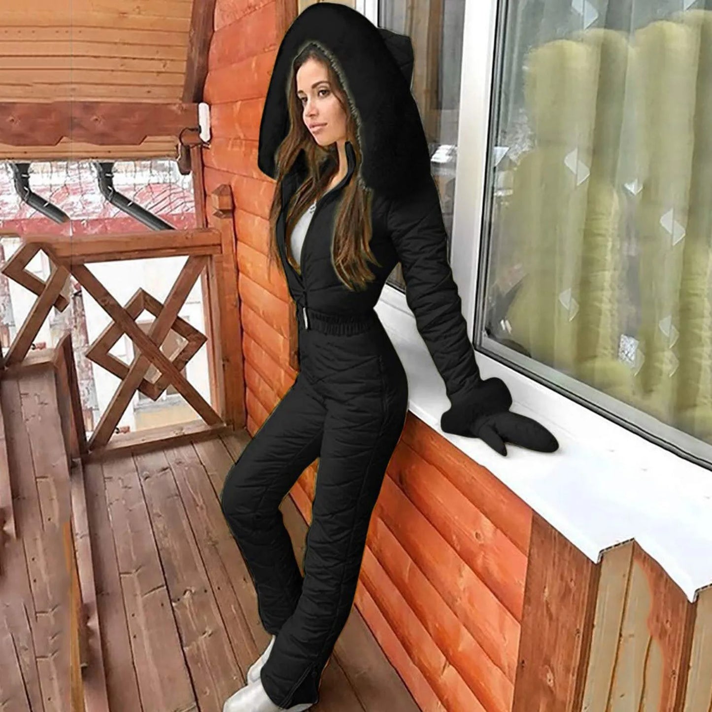 Waterproof One-Piece Ski Suit – Insulated Winter Hooded Jumpsuit