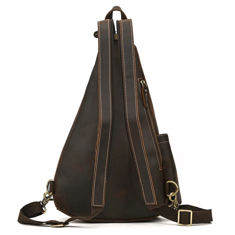 Single Shoulder Bagpack Genuine Leather Chest Bag Outdoor Riding Bag Chest Packs For Biker Men Male Sling Bags Cow Leather