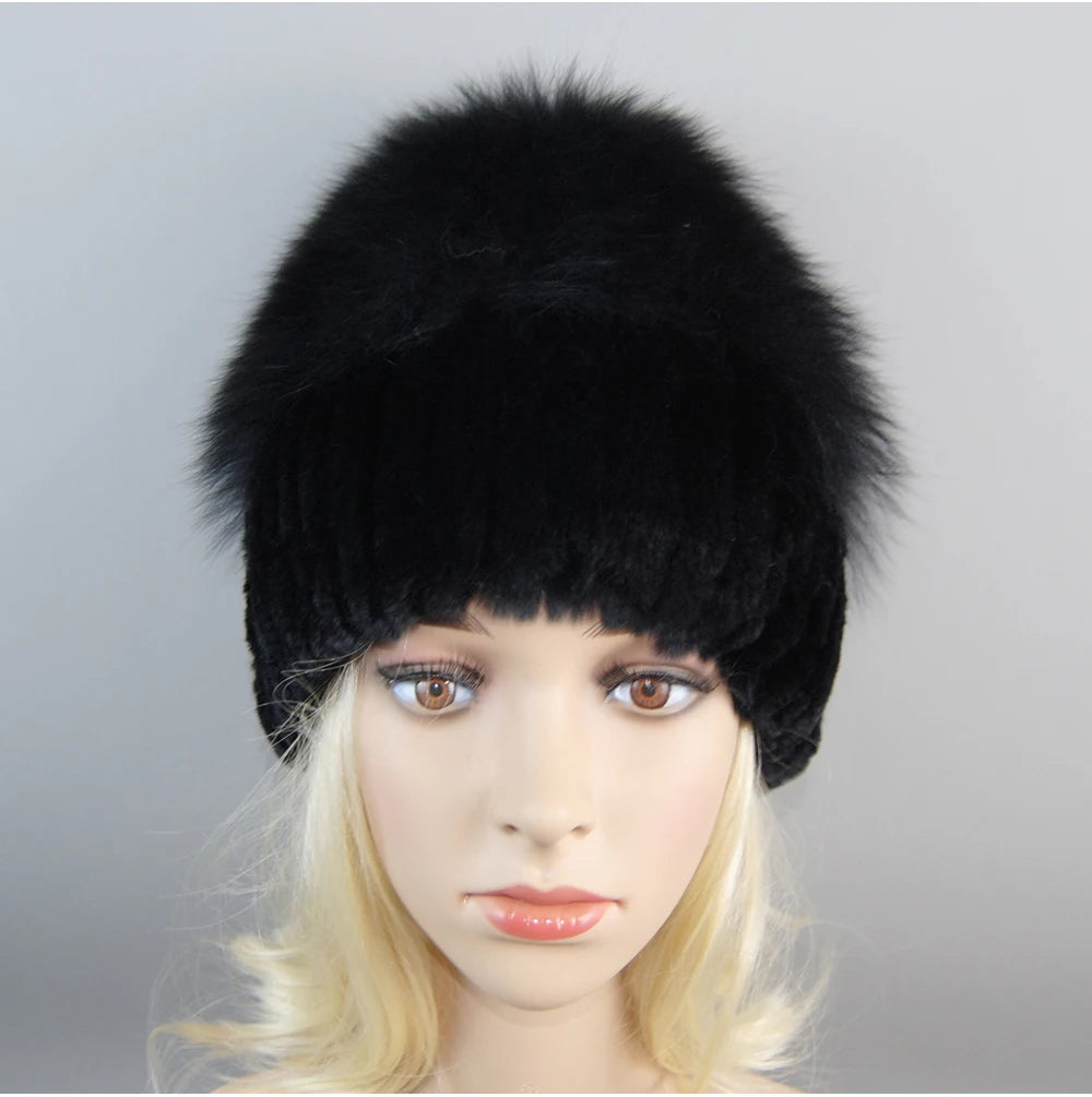 Women's Luxury Rex Rabbit & Fox Fur Beanie Hat
