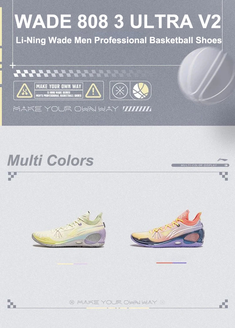 Li-Ning Men's WADE 808 3 ULTRA V2 Professional Basketball Shoes BOOM Springy Heel Support LiNing Durable Game Shoes ABAU047
