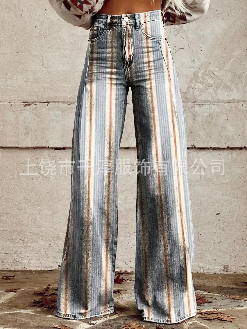 Women's 3D Print Wide-Leg "Jeans" – Trendy Low-Waist Flare Pants