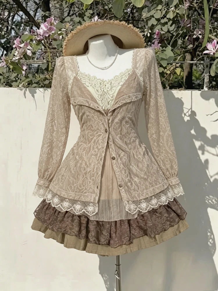 Casual Beach Style 2 Piece Skirt Sets Women Y2k Crop Top Vest + Mini Skirts Sweet Elegant Kawaii Vintage Suits Korean Fashion