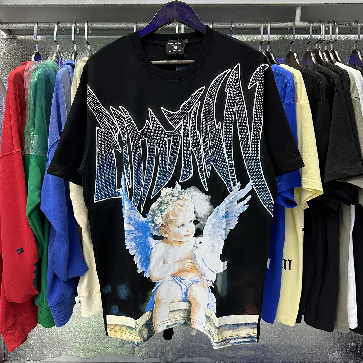 MIXED EMOTION Oversized Cotton Rhinestone T-Shirt