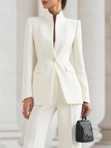 Elegant Long Sleeved Blazer+Pants Suit Autumn Simple Solid Color Commuting Outfit Women's Temperament Slim Fit Professional Set