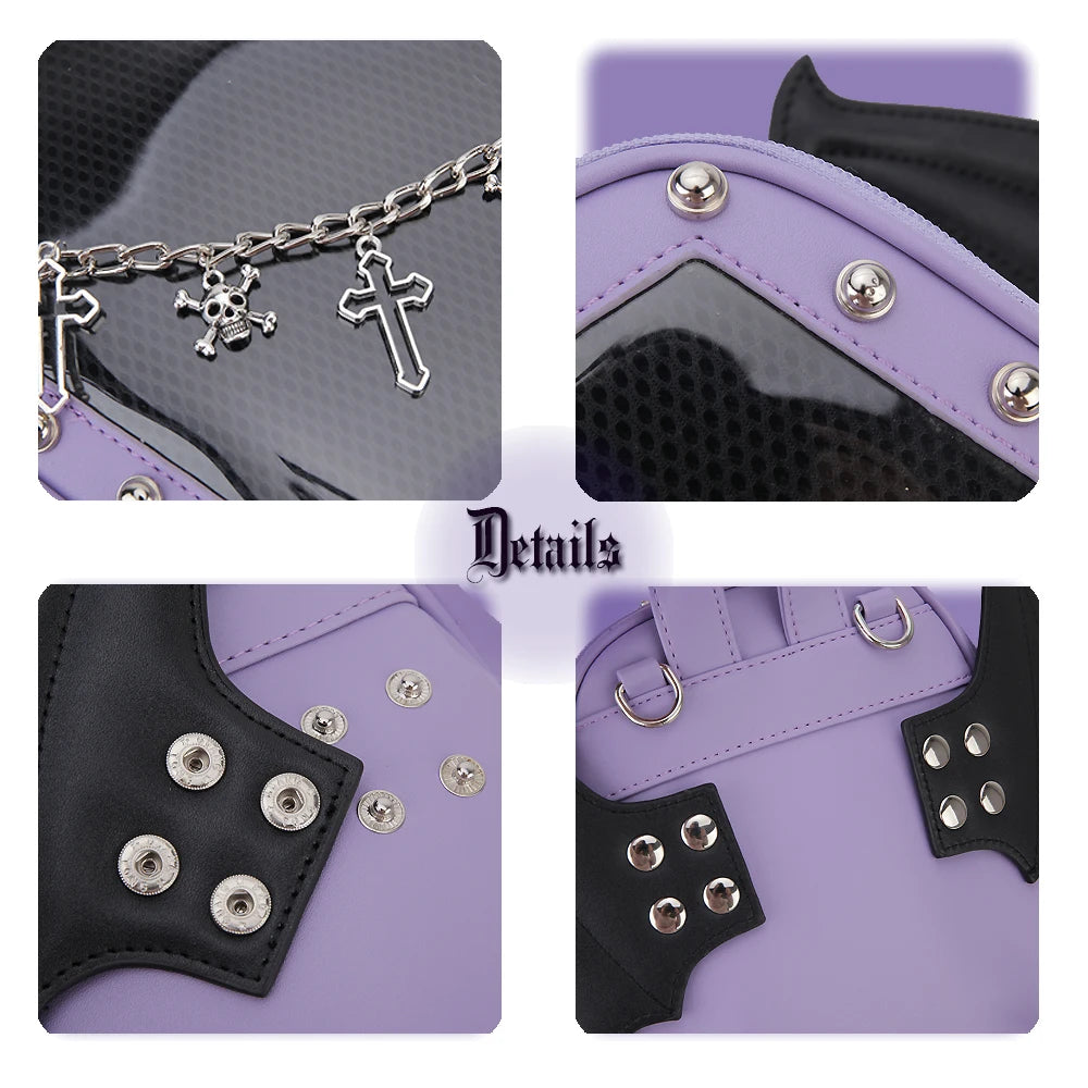 Gothic Punk Coffin Shape Ita Bag Women Clear Backpacks Dark Lolita Handbag and Shoulder Bag Girls Cosplay Designer 2 Insert