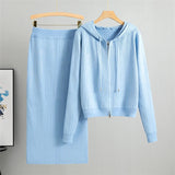 2025 new women's Knitted Cardigan High Waisted Buttocks Wrapped  Skirt 2 Piece Suits Luxury Hot Diamond Fashion Sets
