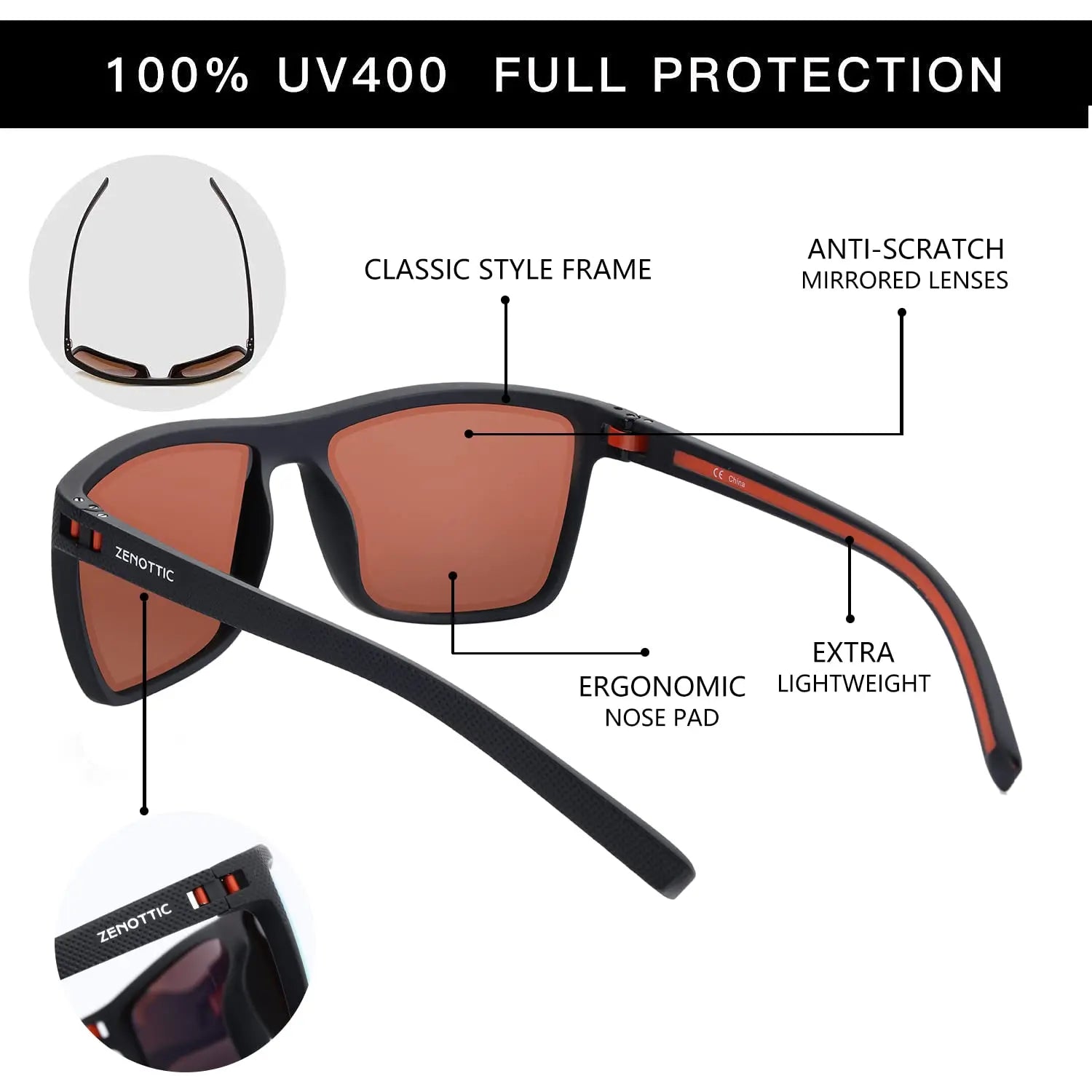 Zenottic Men's Polarized Sunglasses – UV400 TR90 Frame