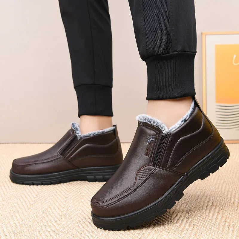 Men’s Waterproof Leather Snow Boots – Anti-Slip Winter Warmth