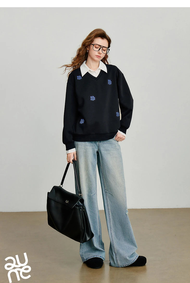 Women's Floral Embroidered Layered-Look Sweatshirt