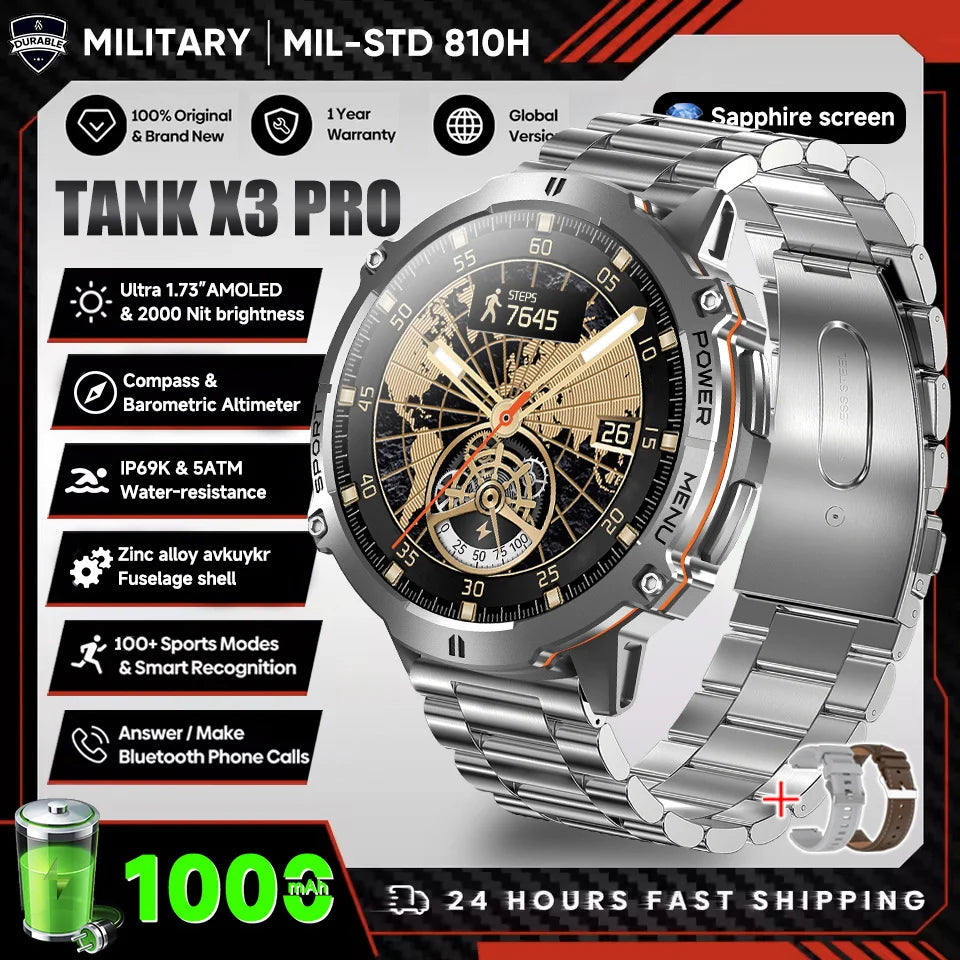 2026 Military Tank X3 Smart Watch | 1000mAh | AMOLED