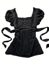 Y2K Gothic Aesthetic Top Square Neck Women's Retro Harajuku Fashion Casual Fairy Style Sweet and Cute Emotional Girl