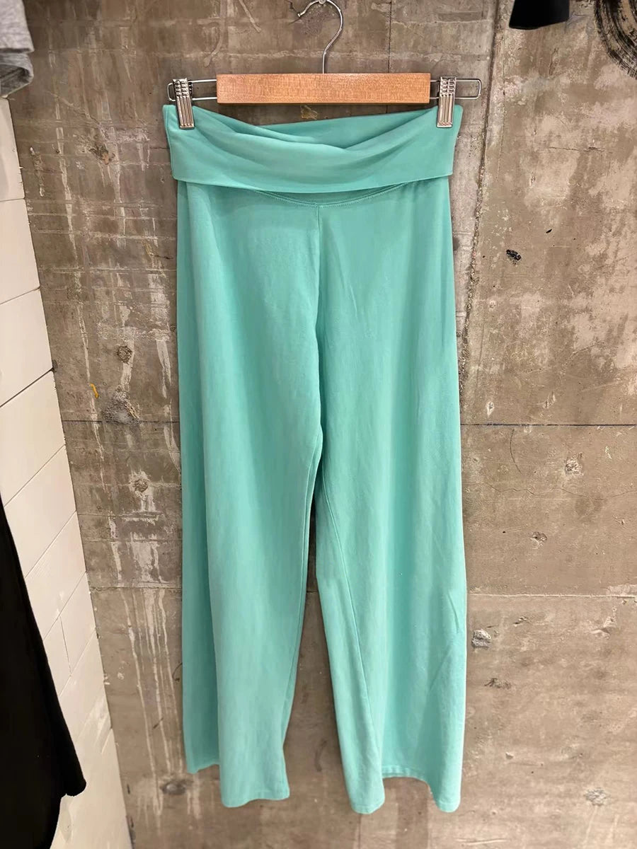 Women's Foldover Low-Rise Straight-Leg Pants