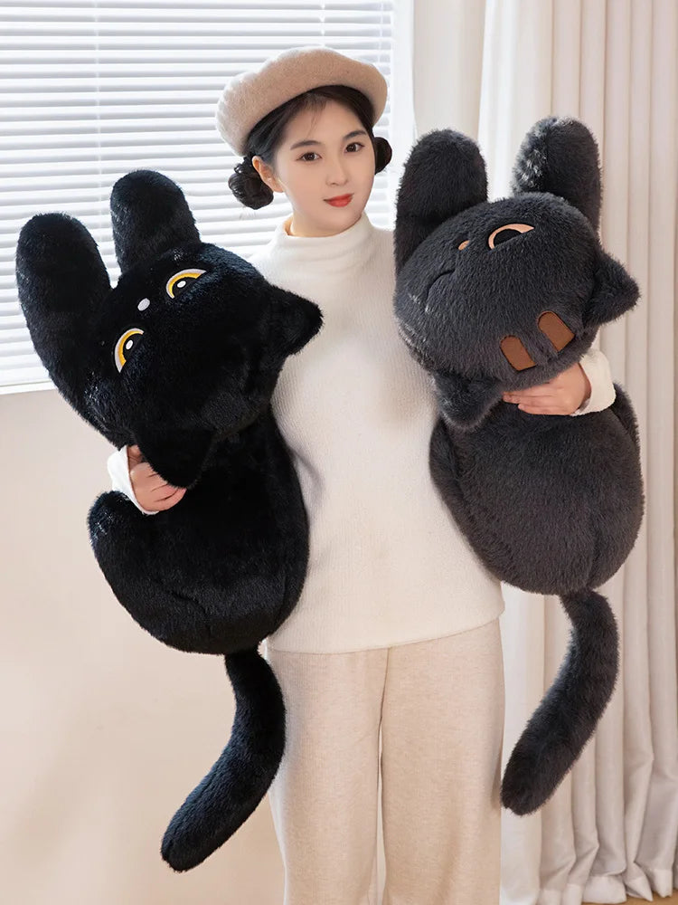 Black Cat Plush Pillow Soft Stuffed Lying Cat Cushion Cute Sleeping Cat Design Lovely Birthday Gift Idea for Cat Lovers