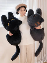 Black Cat Plush Pillow Soft Stuffed Lying Cat Cushion Cute Sleeping Cat Design Lovely Birthday Gift Idea for Cat Lovers