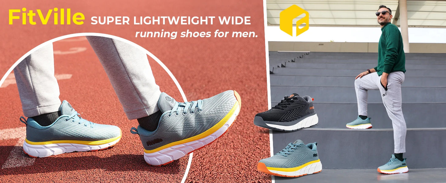 FitVille Wide Toe Box Running Shoes for Men | FlowCore V2