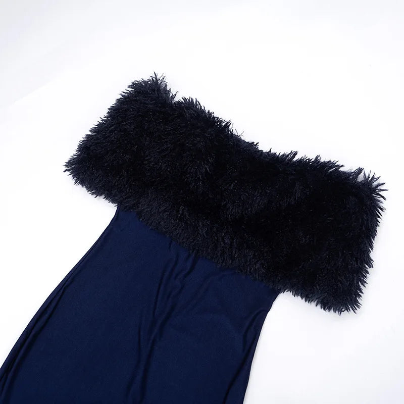 Elegant Off-Shoulder Fur Jumpsuit - Luxury Bodycon Party Wear