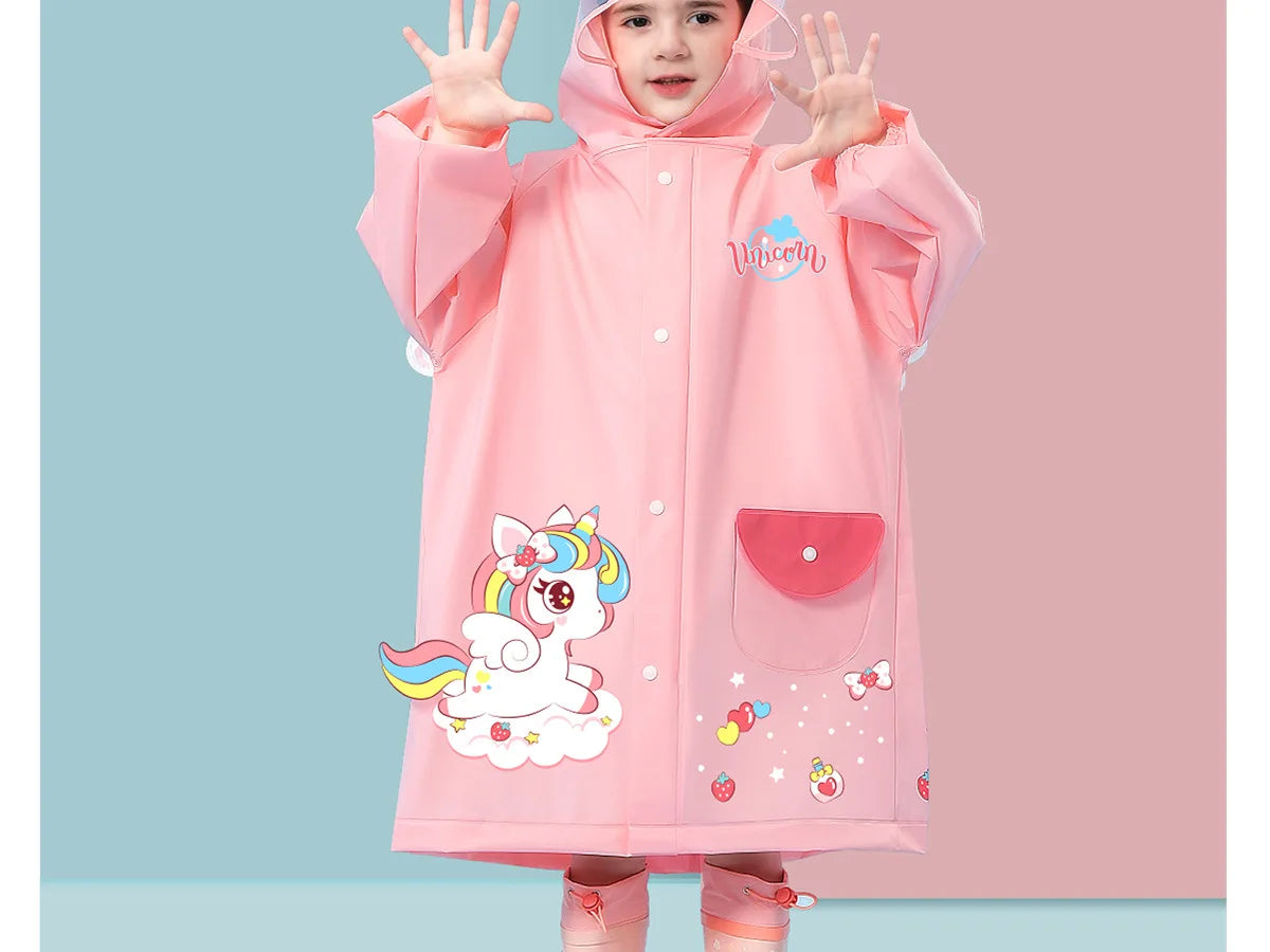 Kids' Whimsical Waterproof Raincoat with Backpack Space