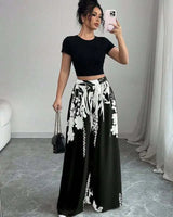 Women's Tropical Print Wide-Leg Pants