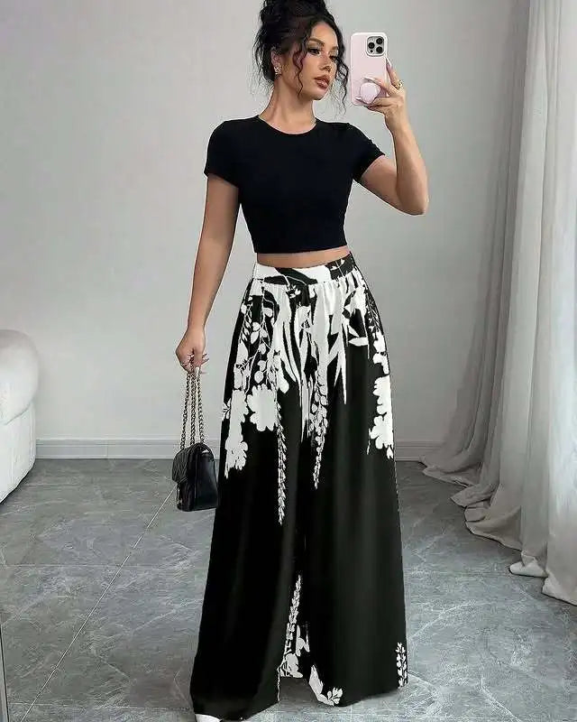 Women's Tropical Print Wide-Leg Pants