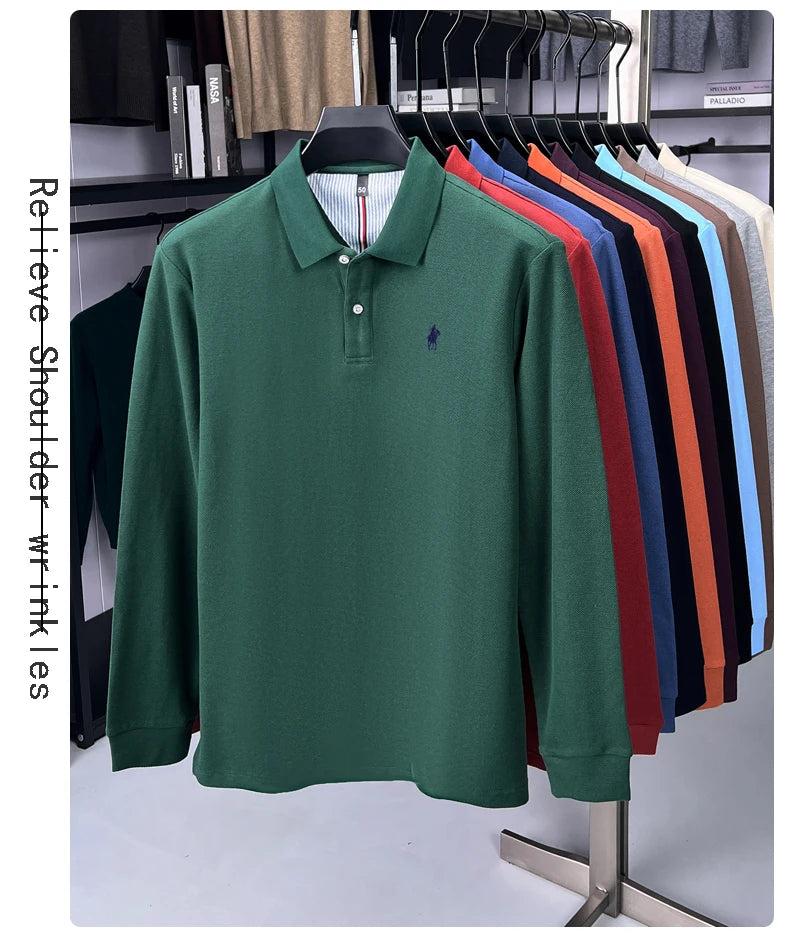Premium Cotton Embroidered Long Sleeve Polo Shirt