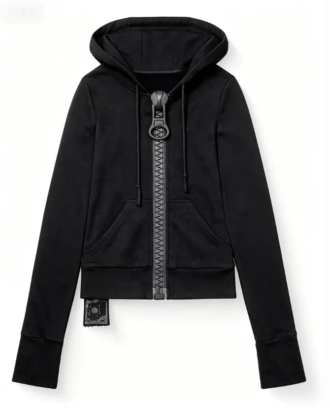 New Y2K American-style women's solid color large zipper loose cropped color-block hoodie fashionable street Harajuku style