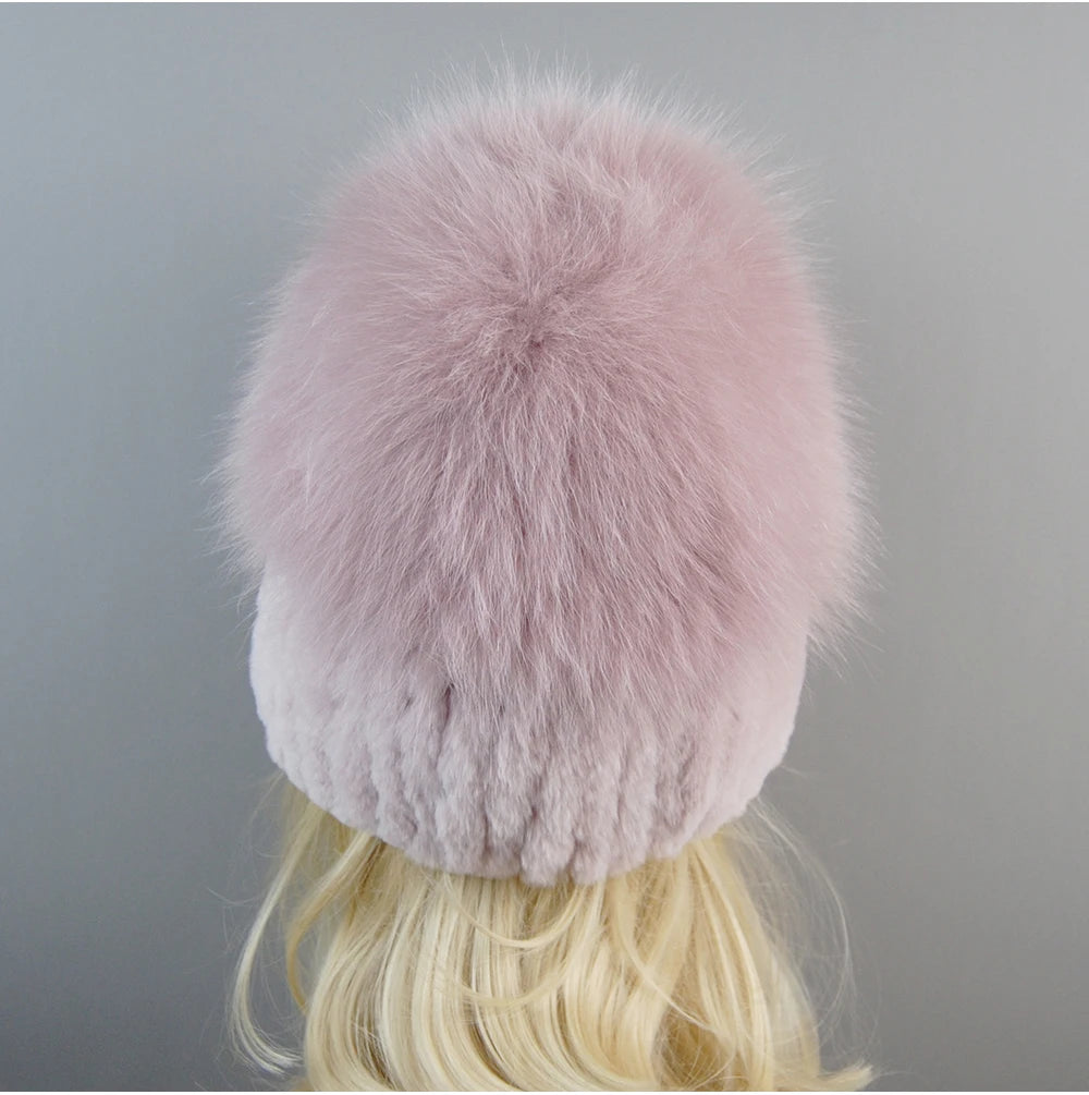 Women's Luxury Rex Rabbit & Fox Fur Beanie Hat