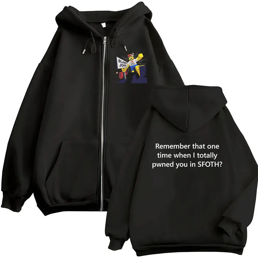 Blame John Meme Oversized Zip-Up Hoodie