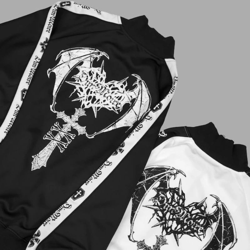 Japanese Punk Style Hoodies Coats Y2k Aesthetic Women Printing Oversized Jackets Gothic Csual Grunge Double Zippers Sweatshirts