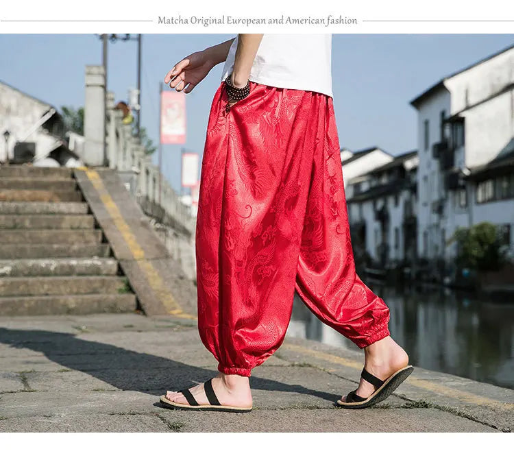 Men’s Ice Silk Dragon Jacquard Bloomers