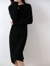 100% Merino Wool Long-Sleeve Midi Sweater Dress
