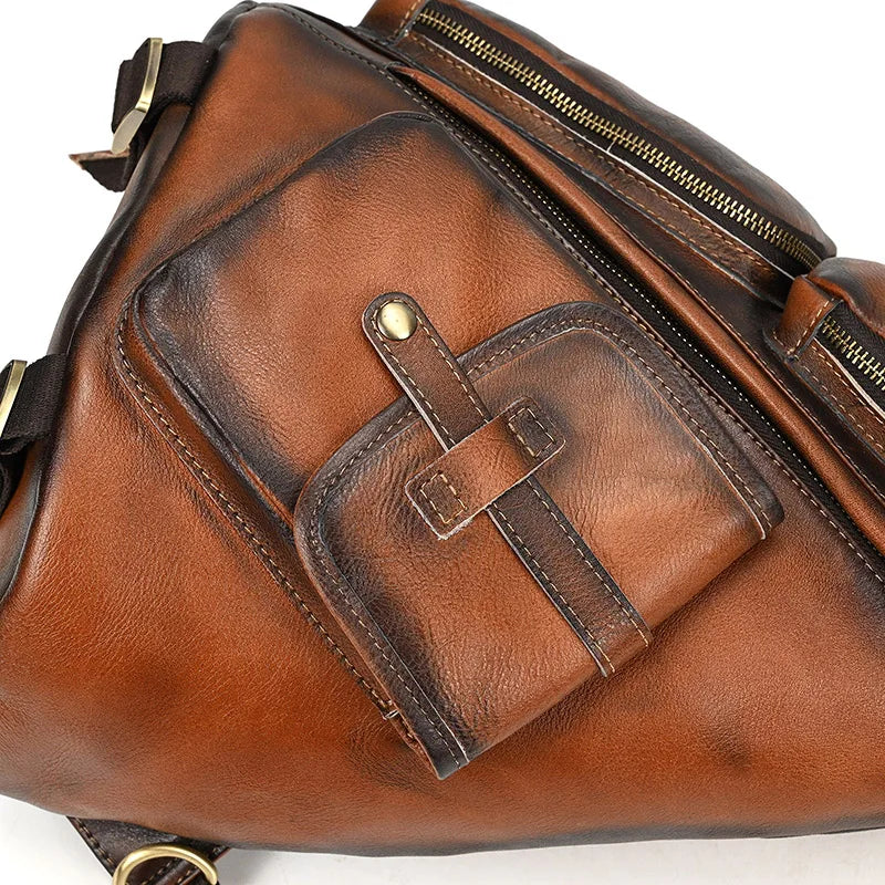 Single Shoulder Bagpack Genuine Leather Chest Bag Outdoor Riding Bag Chest Packs For Biker Men Male Sling Bags Cow Leather