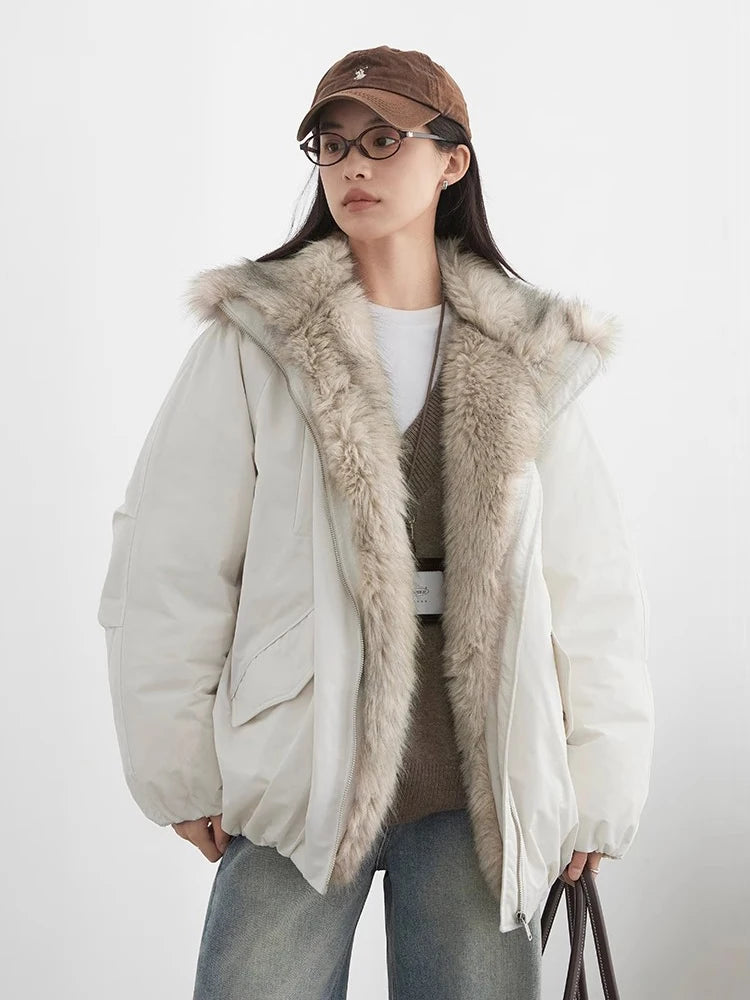 Women's Hooded Down Jacket with Faux Fur Collar