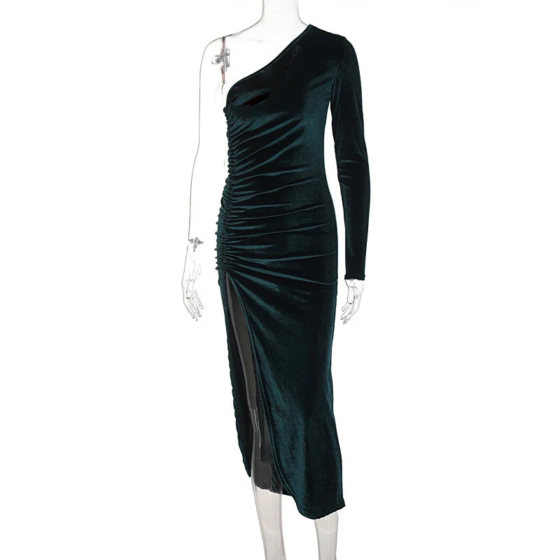 Elegant Velvet Split Midi Dress