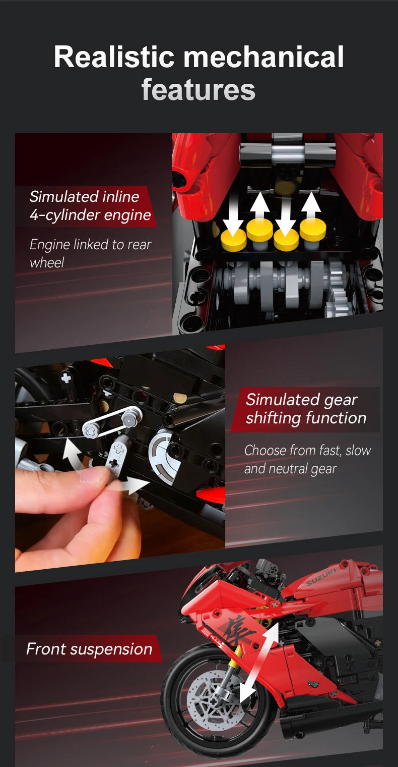 1043PCS CaDA 1:6 Scale Replica "Suzuki Hayabusa" 25th Anniversary Commemorative Edition Building Block Set