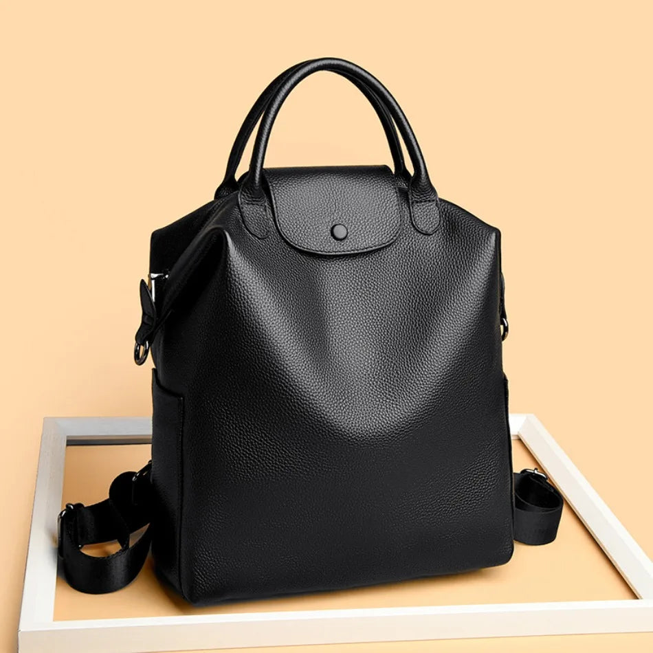 100% Genuine Cowhide Leather Women Backpack Large Capacity School Back Pack Female Casual Travel Bagpack Rucksacks for Girls Sac