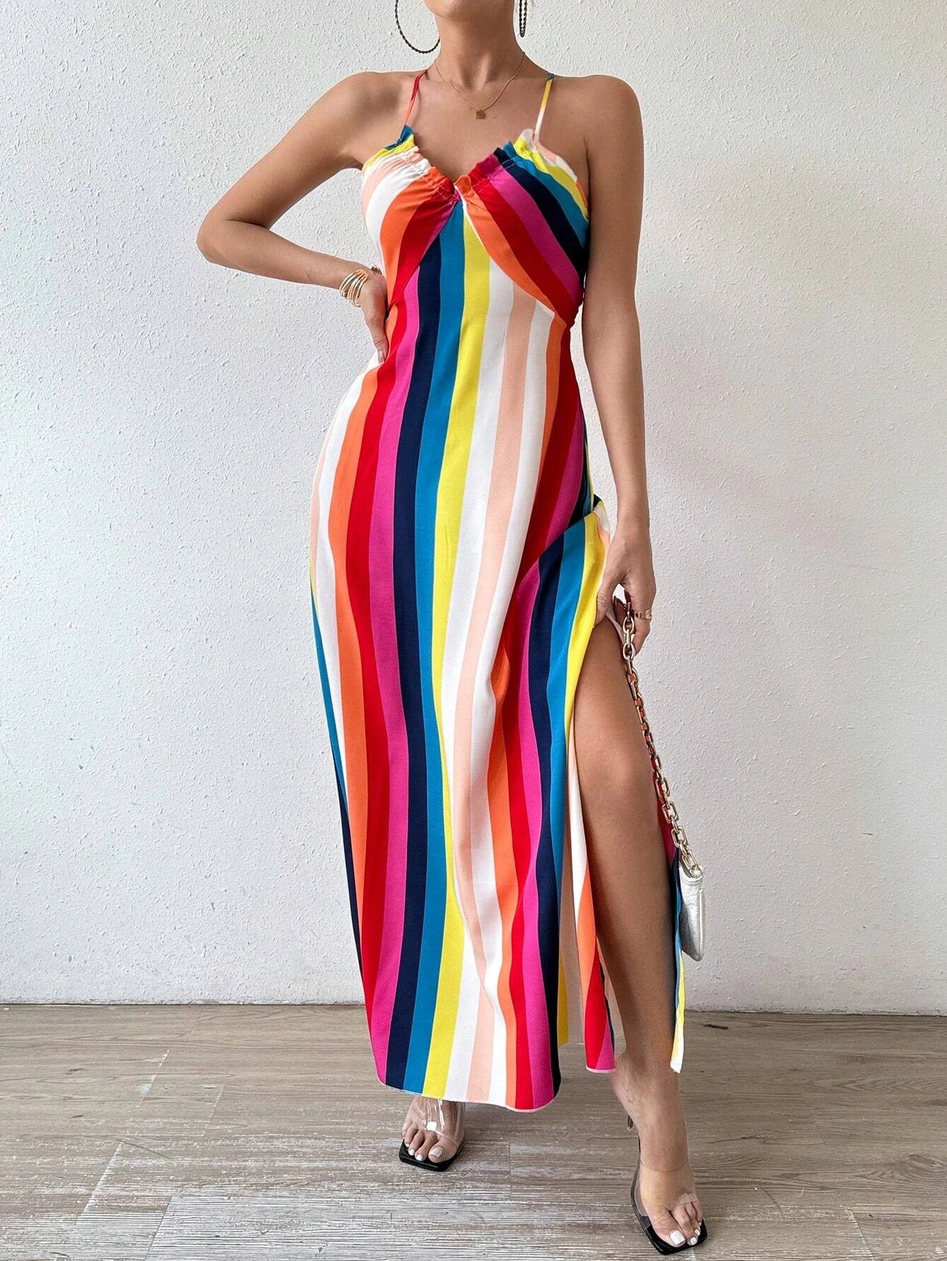 Boho Ethnic Frill Trim Maxi Dress
