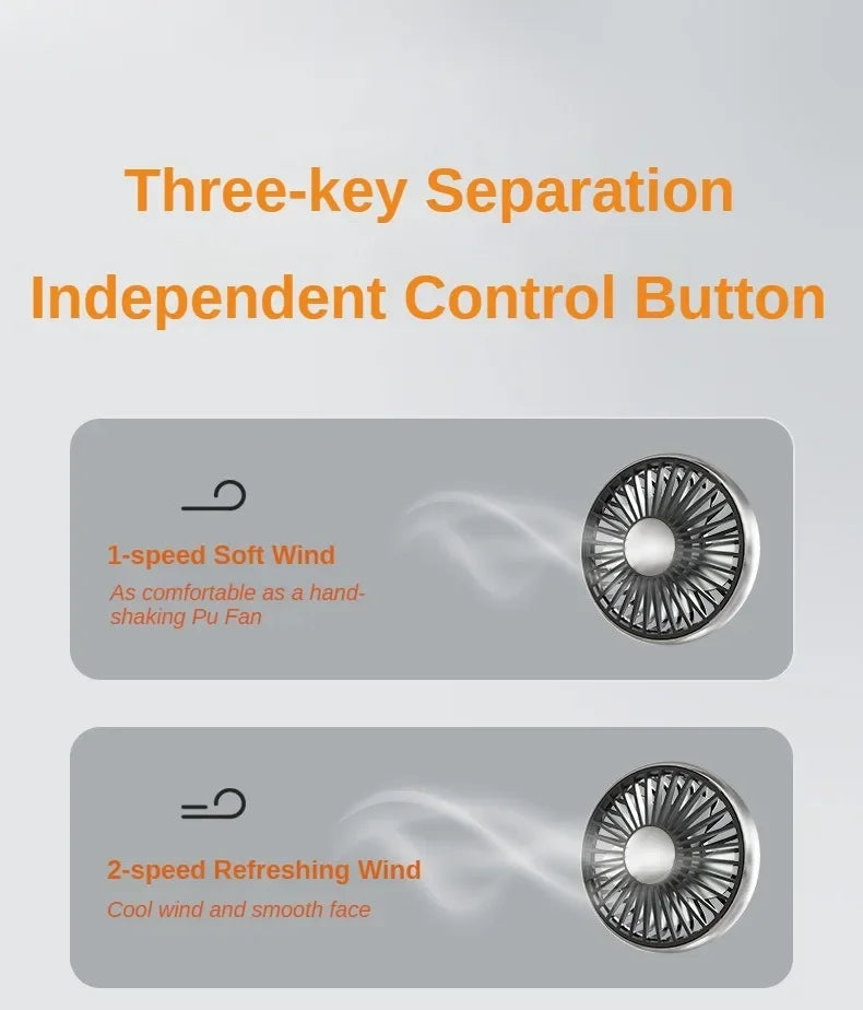 360° Dual Head Car Seat Fan with LED & 3-Speed Control