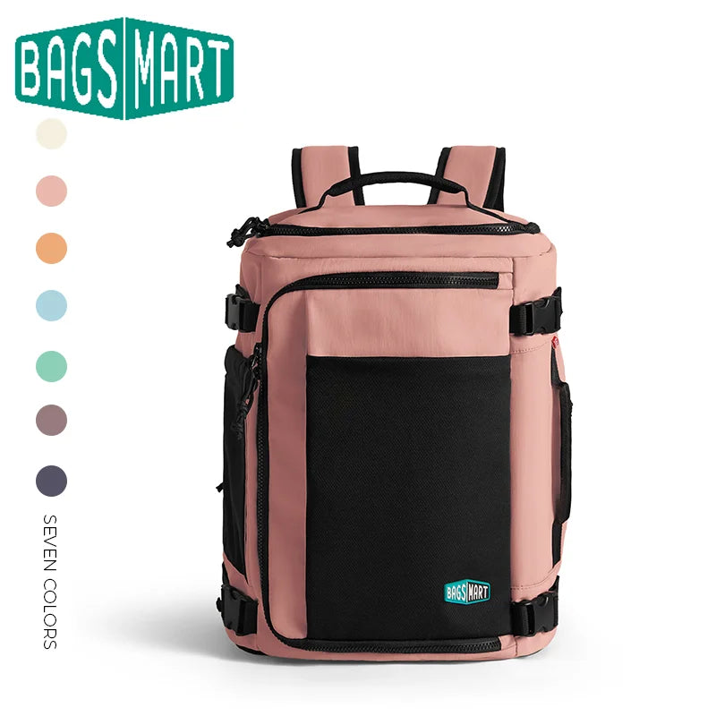BAGSMART Men Women Travel Backpack with Shoe Compartment Airplane Compression Backpack Waterproof Anti‑theft Cabin Bag