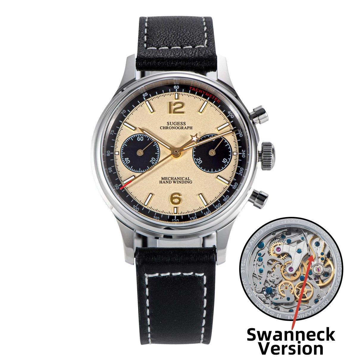 Sugess 40mm Men Army Watch 1963 Pilot Mechanical Panda Wristwatches Sapphire Air Force Chronograph Original ST1901 Movement Gift