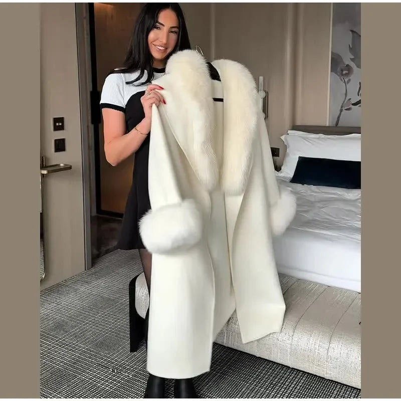 Faux Fur Patchwork Woolen Overcoat