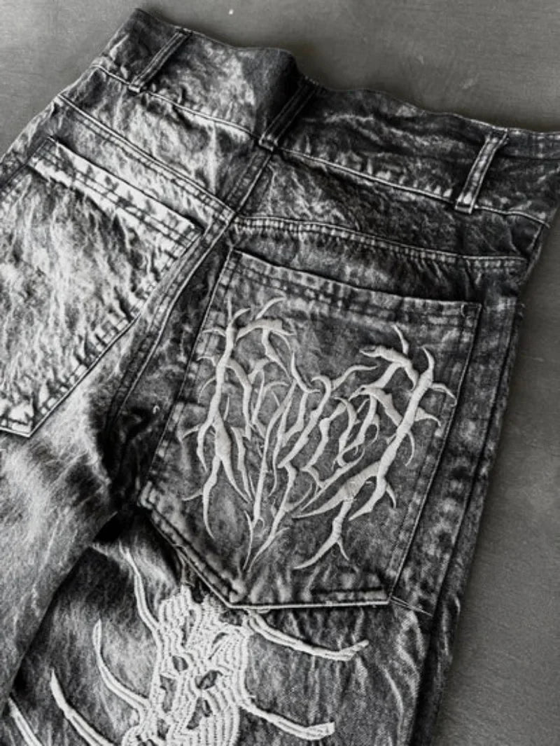 Y2K Retro Centipede Embroidered Oversized Wide-Leg Gothic Jeans