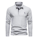 AIOPESON Men's Deer Embroidery Polo Shirt – Long Sleeve
