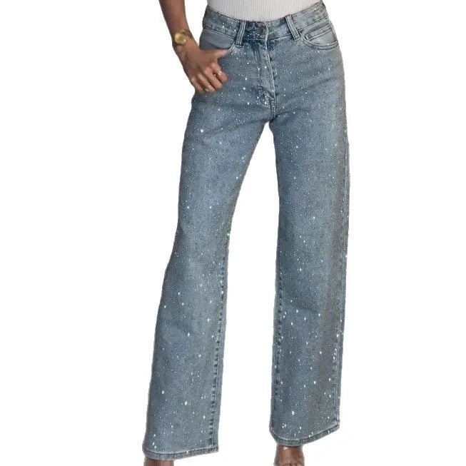 Women's High-Waist Stretch Straight Jeans | Distressed Denim