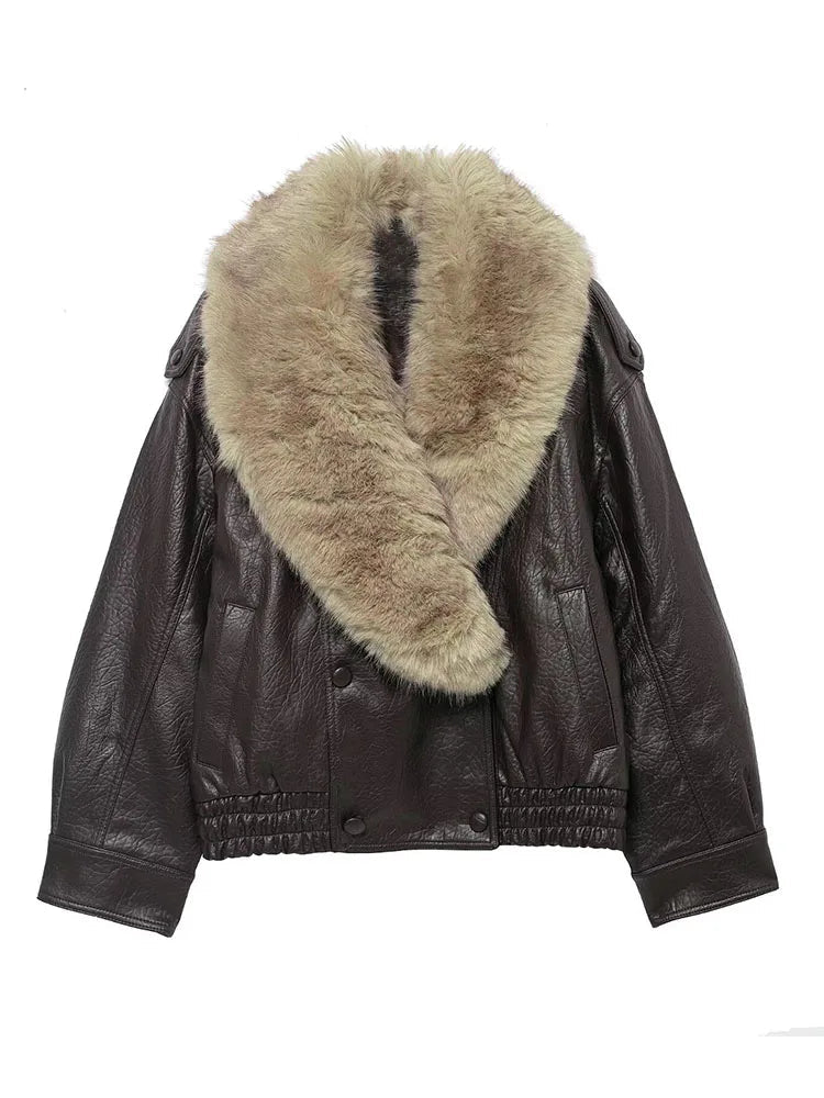 Oversized Faux Leather Winter Jacket
