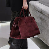 High Quality Autumn Winter New Matte Suede Tote Bag Large Capacity Commuter Casual Portable Shoulder Genuine Leather Women's Bag